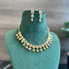 Load image into Gallery viewer, Golden CZ Dangling Dainty Temple Necklace set