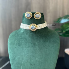 Load image into Gallery viewer, Tayani Gold plated Premium Enamel Blue Choker Necklace set