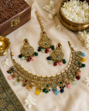 Load image into Gallery viewer, Polki Stone Pearl Necklace set with maangtikka