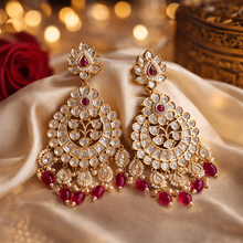 Load image into Gallery viewer, 22k Gold plated Tayani chandbali Beads Stone Earrings