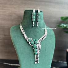 Load image into Gallery viewer, Emerald Green Invisible American Diamond Designer Dua tone Necklace set