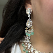 Load image into Gallery viewer, Noor - Uncut Polki Dual Tone Silver Foiled Mint Pink Statement Designer Necklace set