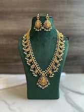 Load image into Gallery viewer, TRENDING Kemp Stone Cz Lakshmi ji Long Guttapusalu Pearl Necklace set