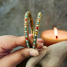 Load image into Gallery viewer, Multicolor pearl Stone round pair of bangle set