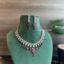 Load image into Gallery viewer, American diamond Tassel Ruby Victorian Necklace set
