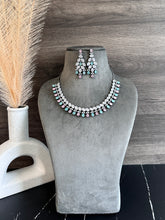 Load image into Gallery viewer, Kavya Mint pink Victorian Simple dainty American diamond necklace set