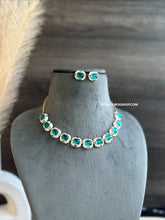 Load image into Gallery viewer, Emma White Green Enamel Designer Inspired Dainty American Diamond Necklace set