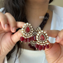 Load image into Gallery viewer, Ruby Moissanite Doublet Gold plated Hydro Beads Necklace set