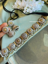 Load image into Gallery viewer, Dual tone white stone golden silver german silver necklace choker set