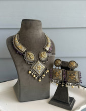 Load image into Gallery viewer, German Silver Purple Lakshmi ji Ghungroo Heavy Necklace set