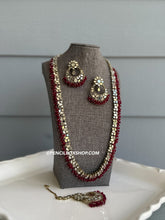 Load image into Gallery viewer, Lia Hot pink Long Mirror Sleek Statement Necklace set with maangtikka