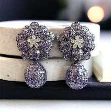 Load image into Gallery viewer, American diamond Invisible setting Flower premium Dangling Earrings