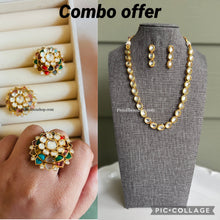Load image into Gallery viewer, 2 pc Combo Offer of Kundan necklace set and Multicolor Ring
