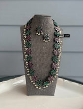 Load image into Gallery viewer, German Silver Premium Flower Stone Long Statement Necklace set