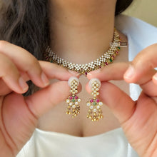 Load image into Gallery viewer, Dainty Cz Pearl Stone Ethnic Temple necklace set