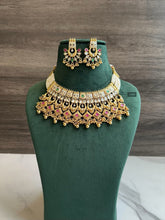 Load image into Gallery viewer, Heritage Rajwadi Statement Meenakari Premium Grand Ruby Green Necklace set