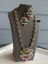 Load image into Gallery viewer, German silver Orange Ganesha Long Statement Necklace set