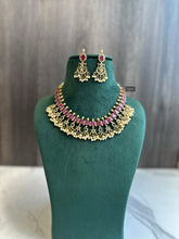 Load image into Gallery viewer, TRENDING Ruby Cz Peacock Guttapusalu Pearl Necklace set