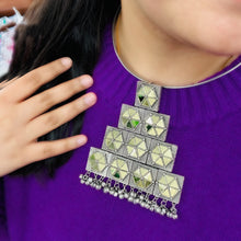 Load image into Gallery viewer, German silver Afghani Mirror Ghungroo Hasli Necklace set