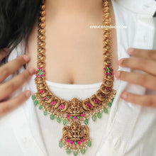 Load image into Gallery viewer, Lakshmi ji Pachi Kundan Double pendant long haram necklace set