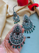 Load image into Gallery viewer, American Diamond Statement Victorian premium Cz Earrings maangtikka set
