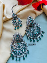 Load image into Gallery viewer, American Diamond Statement Victorian premium Cz Earrings maangtikka set