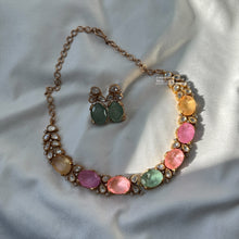 Load image into Gallery viewer, Premium Golden Doublet Pastel Multicolor Moissanite Necklace set
