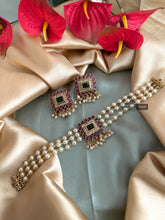 Load image into Gallery viewer, Multicolor Dainty kemp stone pearl choker necklace set
