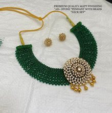 Load image into Gallery viewer, Vani Green Hydro Beads Cz Golden Big Pendant Necklace set