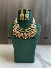 Load image into Gallery viewer, Rajwadi Layered Pearl Ruby Green Necklace Temple Set
