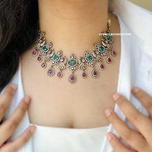 Load image into Gallery viewer, Peacock cz Green Pink Golden Temple Necklace set
