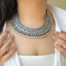 Load image into Gallery viewer, German Silver Pastel Multicolor Statement Necklace set