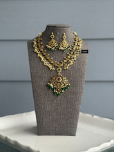 Load image into Gallery viewer, Exclusive cz kemp stone multicolor green drops Necklace set Temple Jewelry
