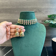 Load image into Gallery viewer, Golden pearl Green mint Temple Choker Necklace set