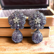 Load image into Gallery viewer, American diamond Invisible setting Flower premium Dangling Earrings
