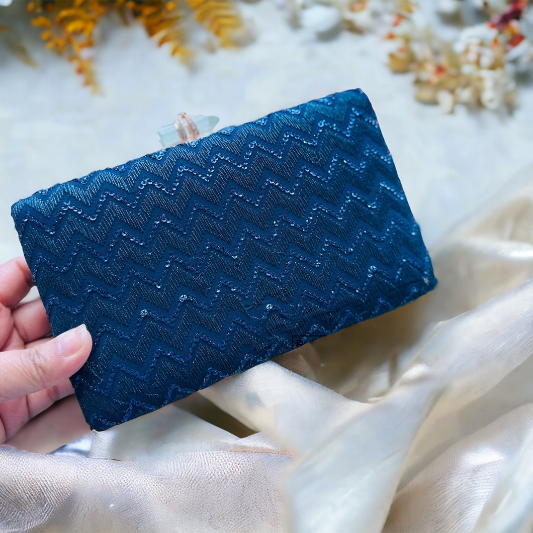 Royal Blue sequins embroidery Ethnic clutch for women with chain