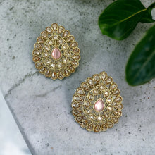 Load image into Gallery viewer, Polki Golden Antique Finish Tear drop stud earrings
