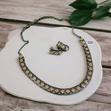 Load image into Gallery viewer, Victorian Black Finish Hasli American Diamond Dainty Necklace set