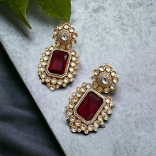 Load image into Gallery viewer, Moissanite Kundan crystal Gold plated Earrings