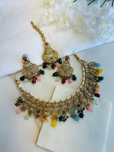 Load image into Gallery viewer, Polki Stone Pearl Necklace set with maangtikka