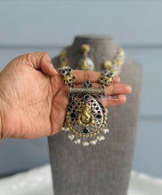 Load image into Gallery viewer, German silver Blue dual tone Ganesha long necklace set