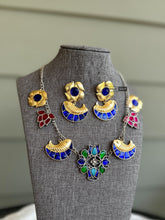 Load image into Gallery viewer, German silver Fish Designer Pachi kundan necklace set