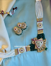 Load image into Gallery viewer, Pearl kundan Ruby Green Pearl Choker necklace set