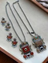 Load image into Gallery viewer, Vedika German Silver Dual tone Peacock Stone Necklace set