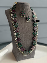 Load image into Gallery viewer, German Silver Premium Flower Stone Long Statement Necklace set