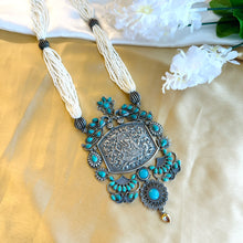 Load image into Gallery viewer, German Silver Turquoise Ganesha Long Pendant Necklace