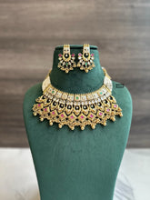 Load image into Gallery viewer, Heritage Rajwadi Statement Meenakari Premium Grand Ruby Green Necklace set