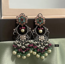 Load image into Gallery viewer, Amrapali Kundan Silver foiled Flower Brass Earrings
