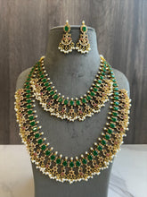 Load image into Gallery viewer, TRENDING GREEN Cz Peacock Guttapusalu Pearl Necklace set