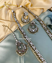 Load image into Gallery viewer, Lia Golden Long Mirror Sleek Necklace set with maangtikka